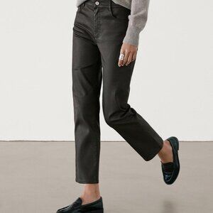 Massimo Dutti High-Waisted Straight-leg WAXED trousers US8